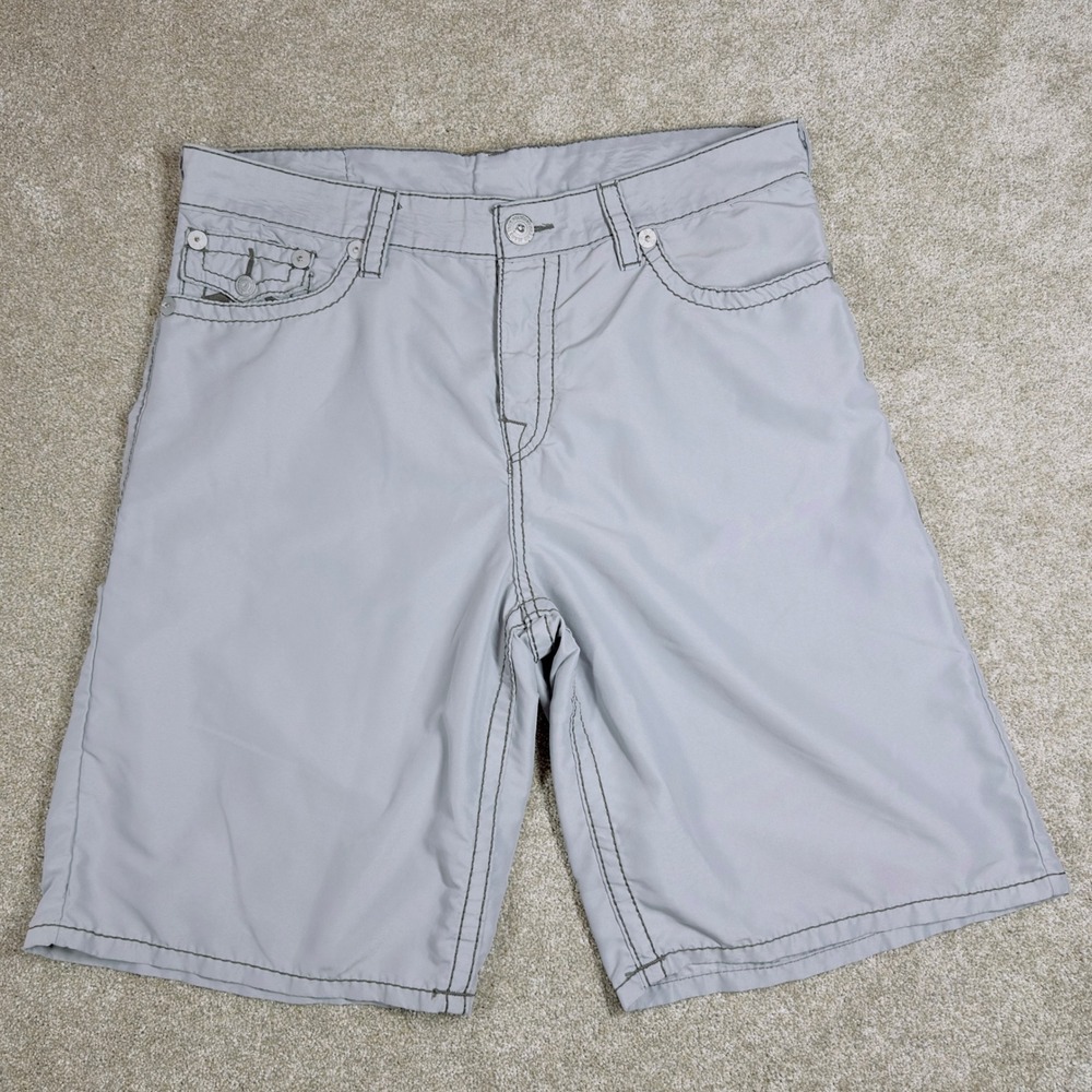 True Religion Mens 40 Board Surf Classic Shorts‎ Y2K 12" Horseshoe Buddha Retro